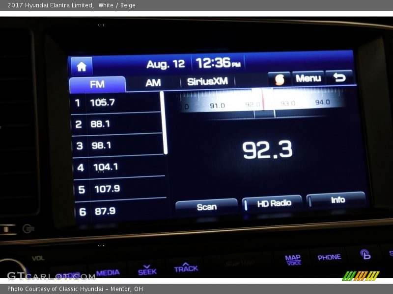 White / Beige 2017 Hyundai Elantra Limited
