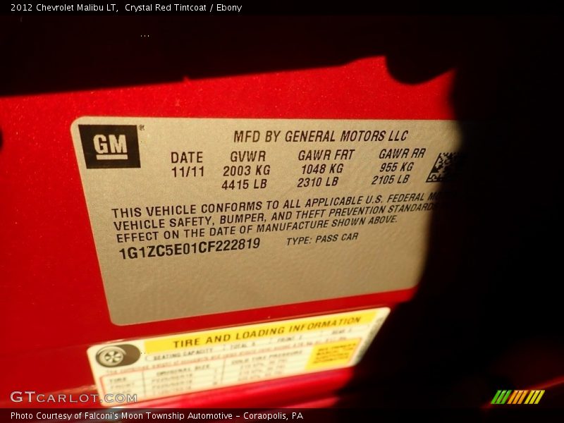Crystal Red Tintcoat / Ebony 2012 Chevrolet Malibu LT