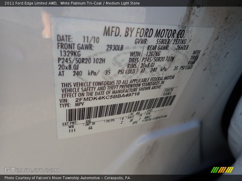 White Platinum Tri-Coat / Medium Light Stone 2011 Ford Edge Limited AWD