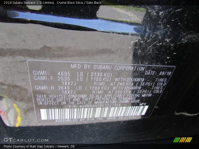 Crystal Black Silica / Slate Black 2019 Subaru Outback 2.5i Limited