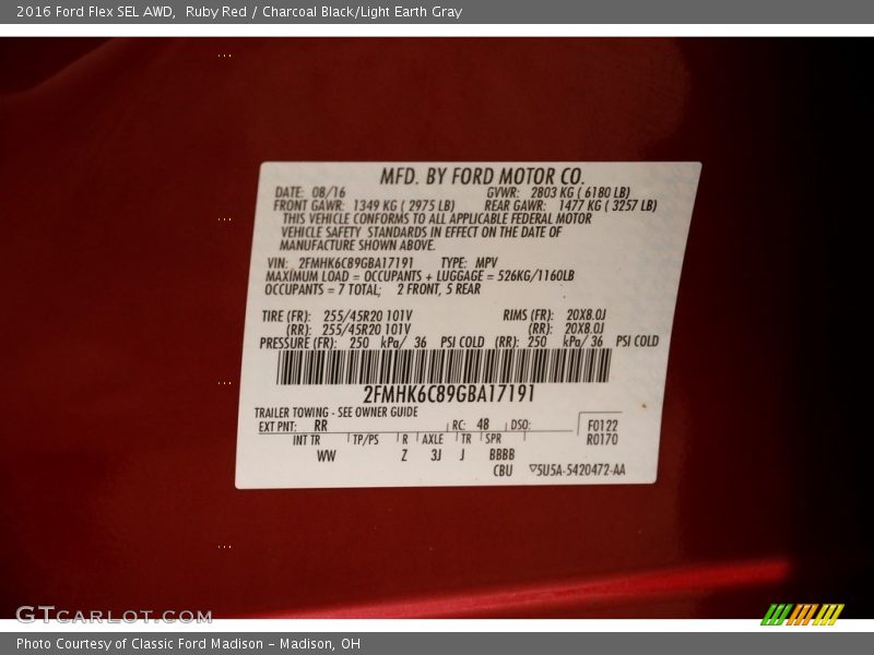 Ruby Red / Charcoal Black/Light Earth Gray 2016 Ford Flex SEL AWD