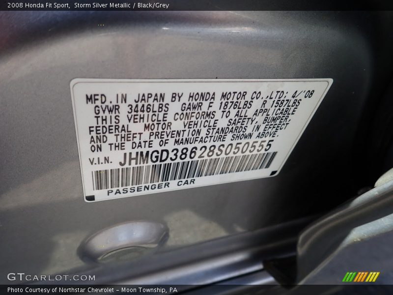 Storm Silver Metallic / Black/Grey 2008 Honda Fit Sport