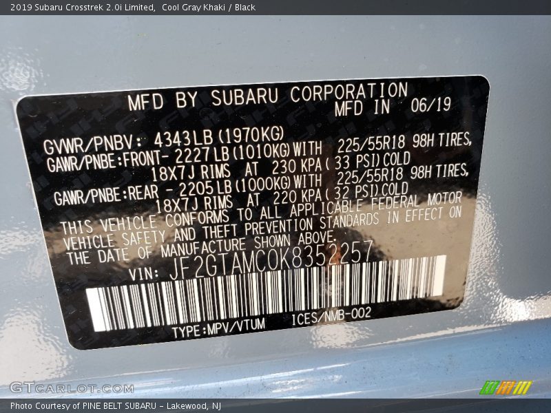 Cool Gray Khaki / Black 2019 Subaru Crosstrek 2.0i Limited