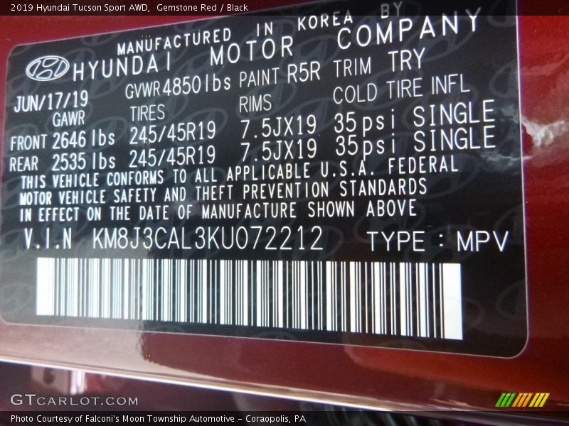 Gemstone Red / Black 2019 Hyundai Tucson Sport AWD