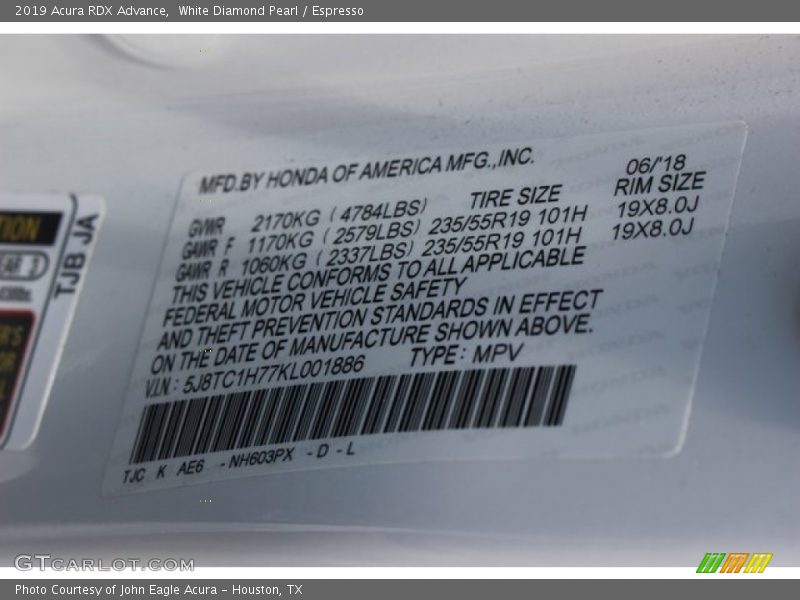 White Diamond Pearl / Espresso 2019 Acura RDX Advance