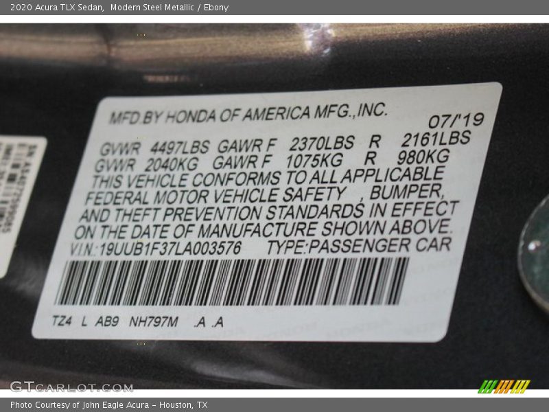 Modern Steel Metallic / Ebony 2020 Acura TLX Sedan