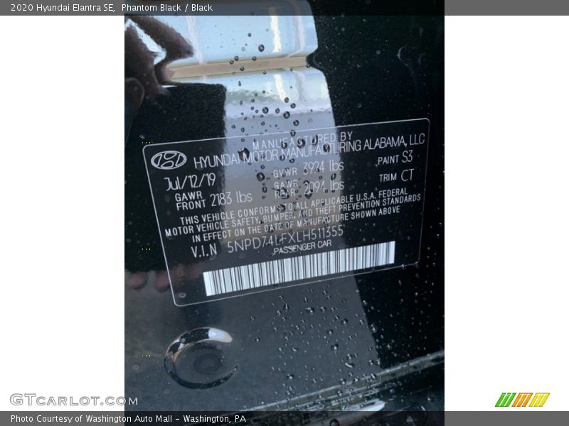 Phantom Black / Black 2020 Hyundai Elantra SE