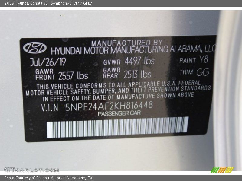 Symphony Silver / Gray 2019 Hyundai Sonata SE