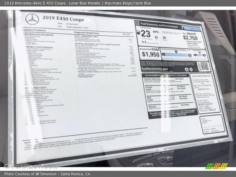 Lunar Blue Metallic / Macchiato Beige/Yacht Blue 2019 Mercedes-Benz E 450 Coupe