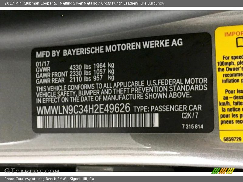 Melting Silver Metallic / Cross Punch Leather/Pure Burgundy 2017 Mini Clubman Cooper S