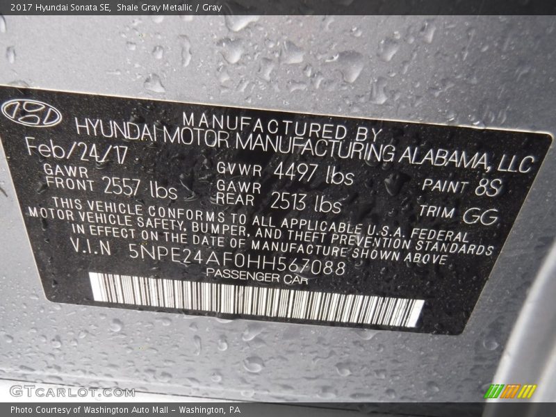 Shale Gray Metallic / Gray 2017 Hyundai Sonata SE