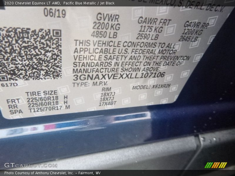 Pacific Blue Metallic / Jet Black 2020 Chevrolet Equinox LT AWD