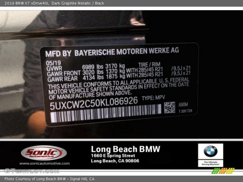 Dark Graphite Metallic / Black 2019 BMW X7 xDrive40i