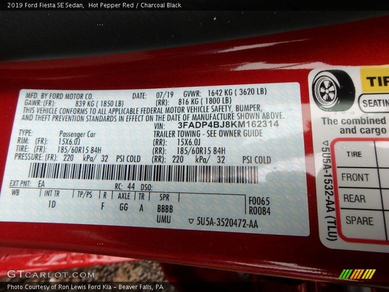 2019 Fiesta SE Sedan Hot Pepper Red Color Code EA
