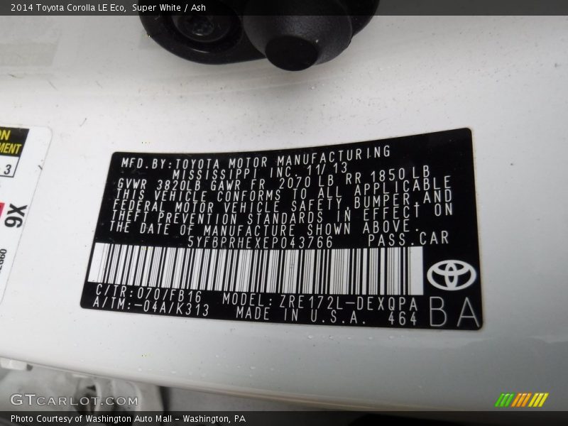 Super White / Ash 2014 Toyota Corolla LE Eco