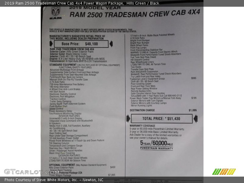  2019 2500 Tradesman Crew Cab 4x4 Power Wagon Package Window Sticker