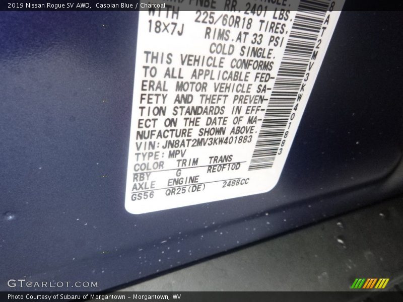 Caspian Blue / Charcoal 2019 Nissan Rogue SV AWD