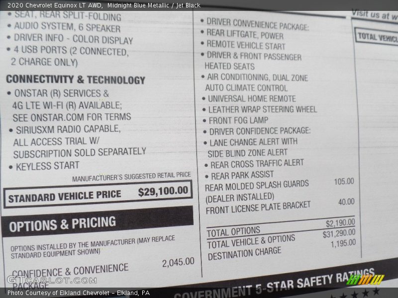 Midnight Blue Metallic / Jet Black 2020 Chevrolet Equinox LT AWD