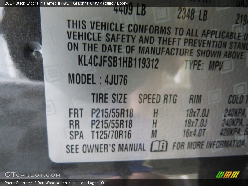 Graphite Gray Metallic / Ebony 2017 Buick Encore Preferred II AWD
