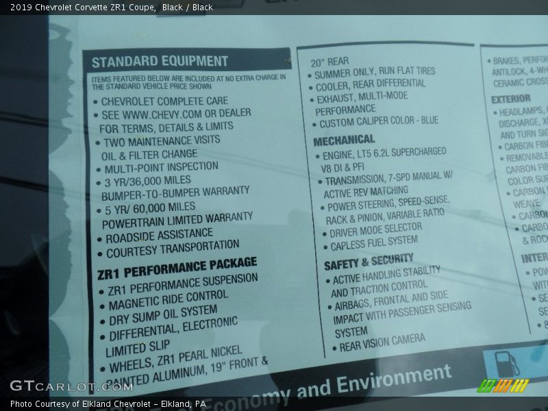  2019 Corvette ZR1 Coupe Window Sticker