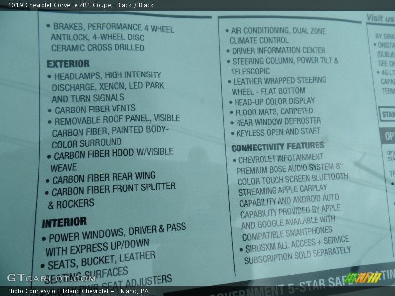  2019 Corvette ZR1 Coupe Window Sticker