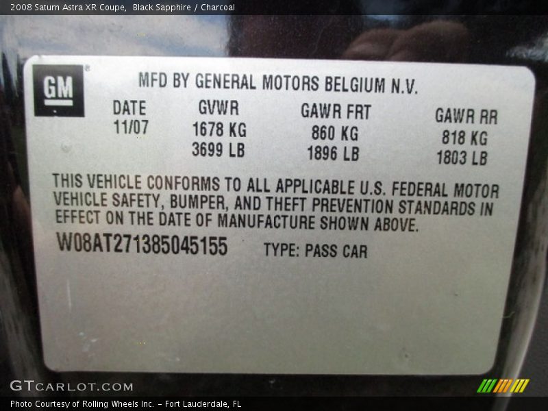 Black Sapphire / Charcoal 2008 Saturn Astra XR Coupe