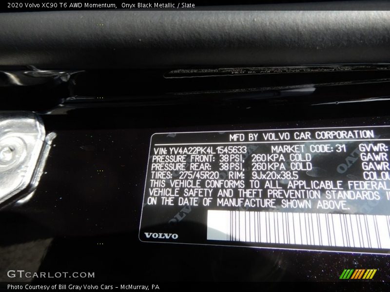 Onyx Black Metallic / Slate 2020 Volvo XC90 T6 AWD Momentum