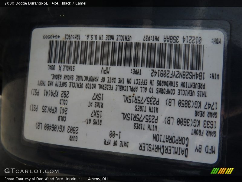 Black / Camel 2000 Dodge Durango SLT 4x4