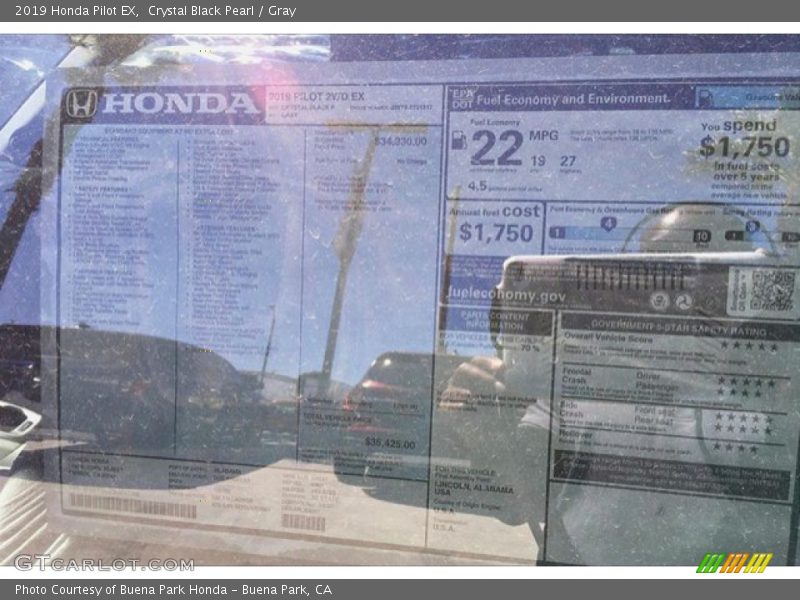 Crystal Black Pearl / Gray 2019 Honda Pilot EX