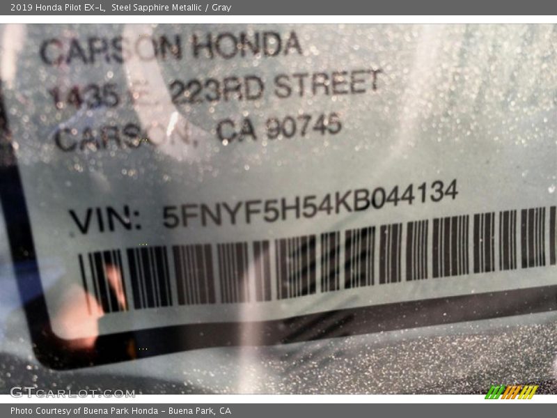 Steel Sapphire Metallic / Gray 2019 Honda Pilot EX-L
