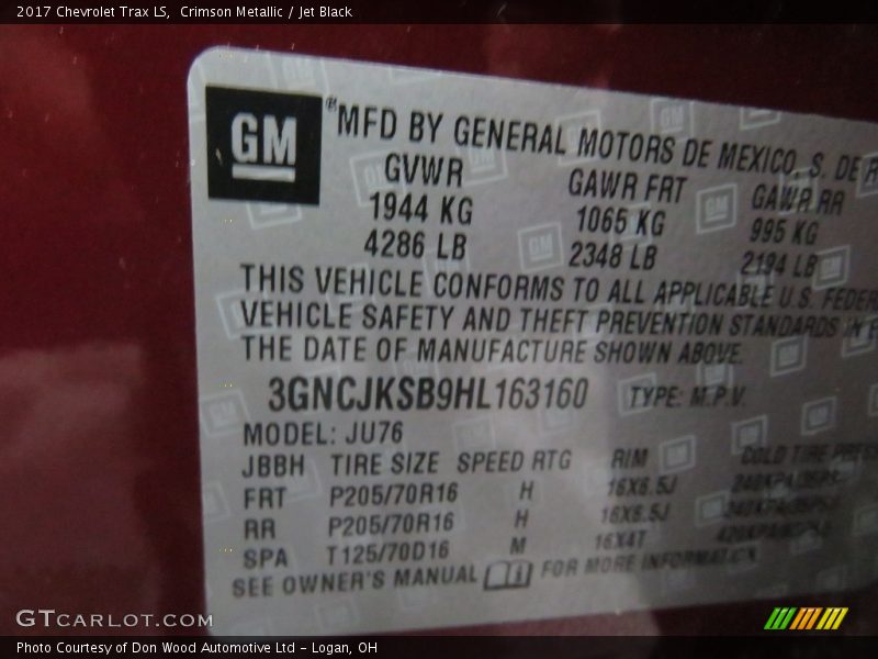 Crimson Metallic / Jet Black 2017 Chevrolet Trax LS