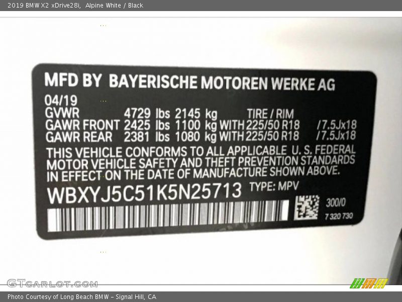 2019 X2 xDrive28i Alpine White Color Code 300