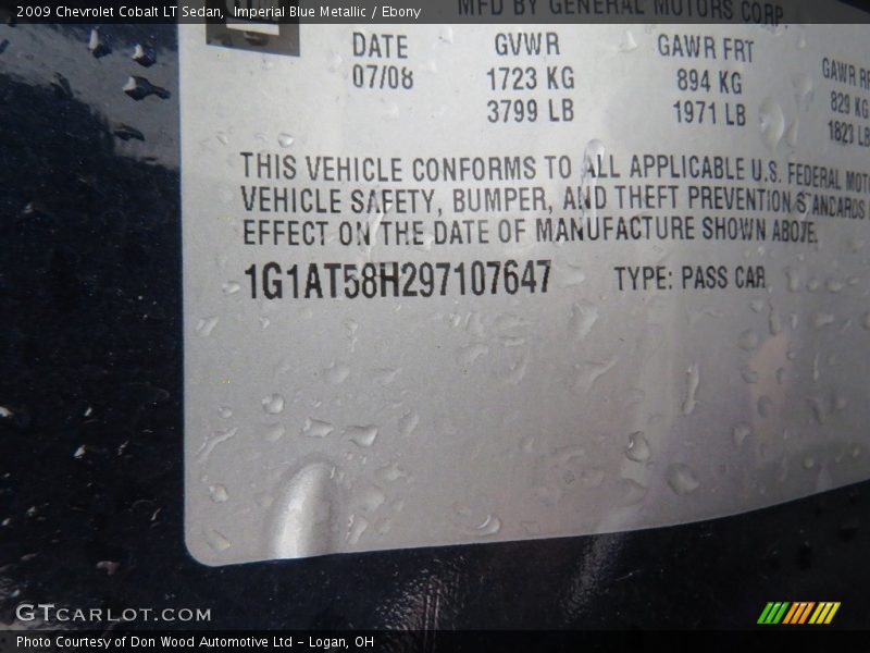 Imperial Blue Metallic / Ebony 2009 Chevrolet Cobalt LT Sedan