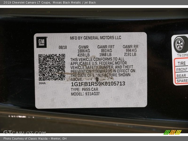 Mosaic Black Metallic / Jet Black 2019 Chevrolet Camaro LT Coupe