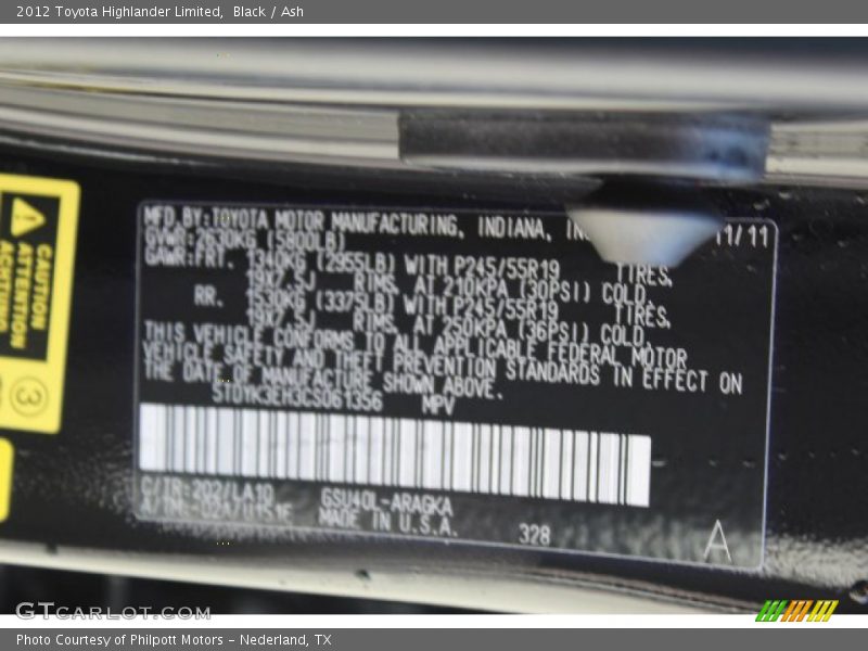 Black / Ash 2012 Toyota Highlander Limited
