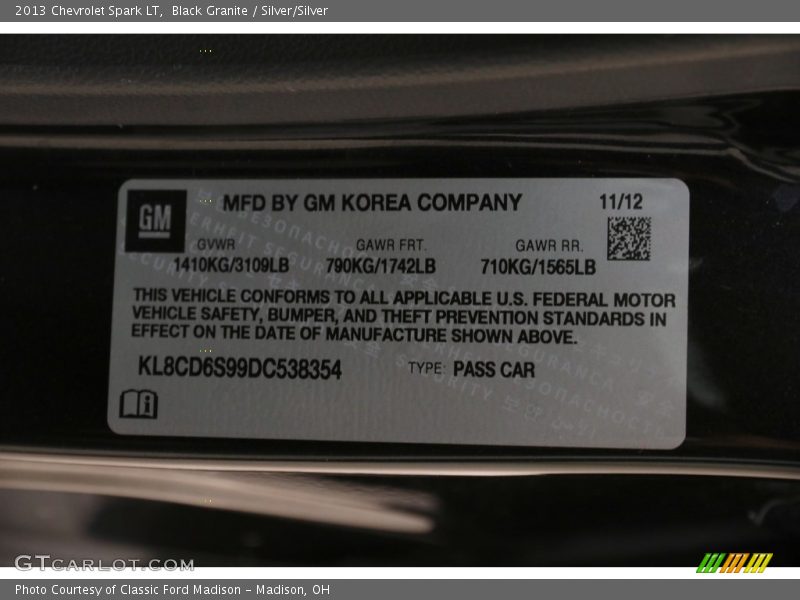 Black Granite / Silver/Silver 2013 Chevrolet Spark LT