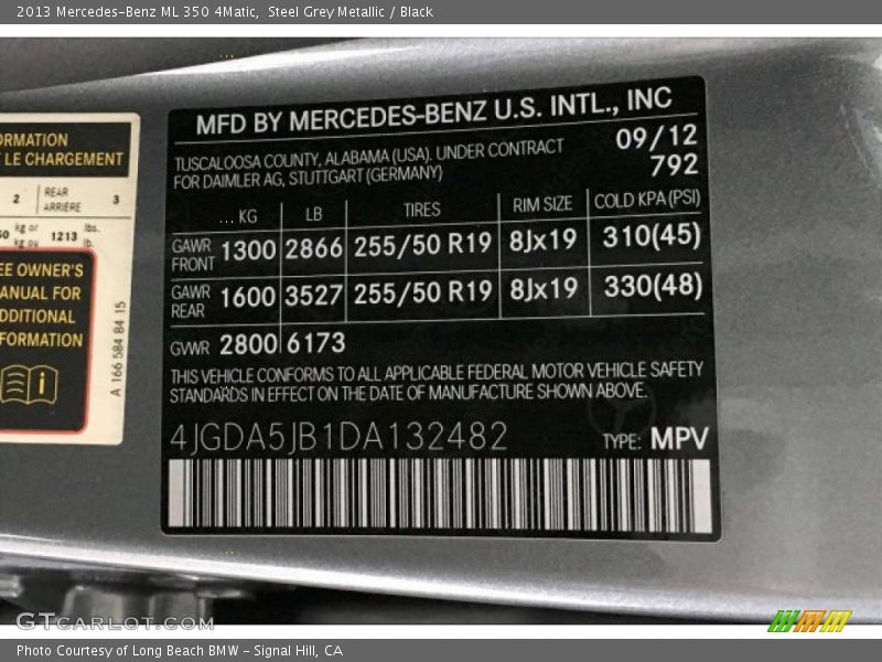 Steel Grey Metallic / Black 2013 Mercedes-Benz ML 350 4Matic