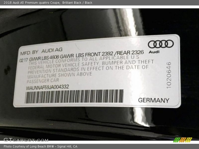 Brilliant Black / Black 2018 Audi A5 Premium quattro Coupe