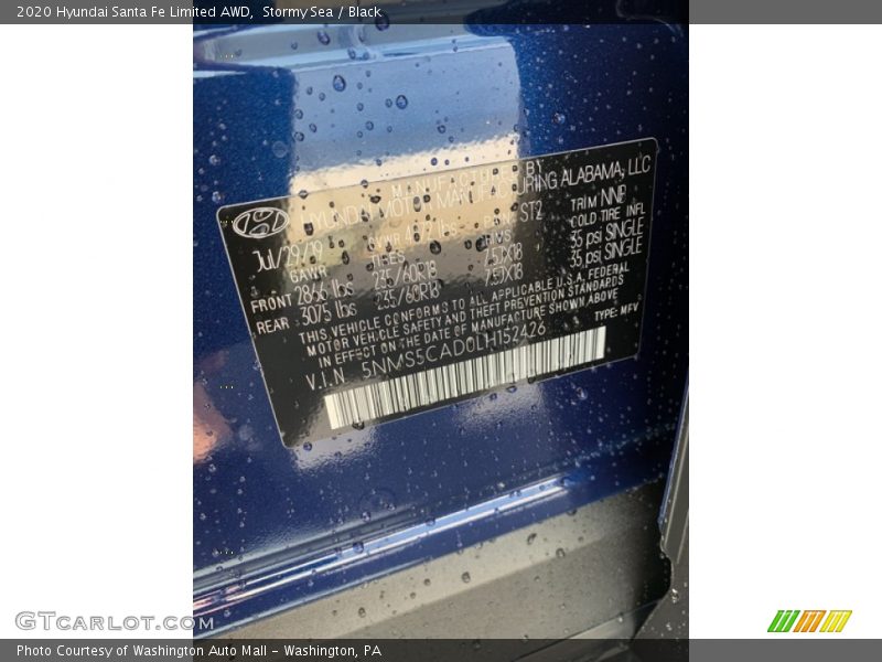 2020 Santa Fe Limited AWD Stormy Sea Color Code ST2