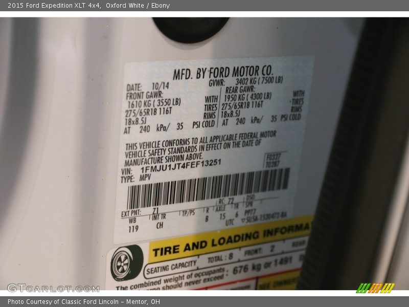 Oxford White / Ebony 2015 Ford Expedition XLT 4x4