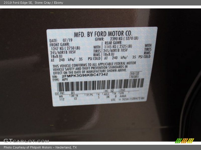 Stone Gray / Ebony 2019 Ford Edge SE