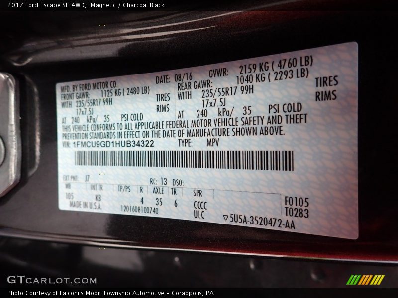 Magnetic / Charcoal Black 2017 Ford Escape SE 4WD