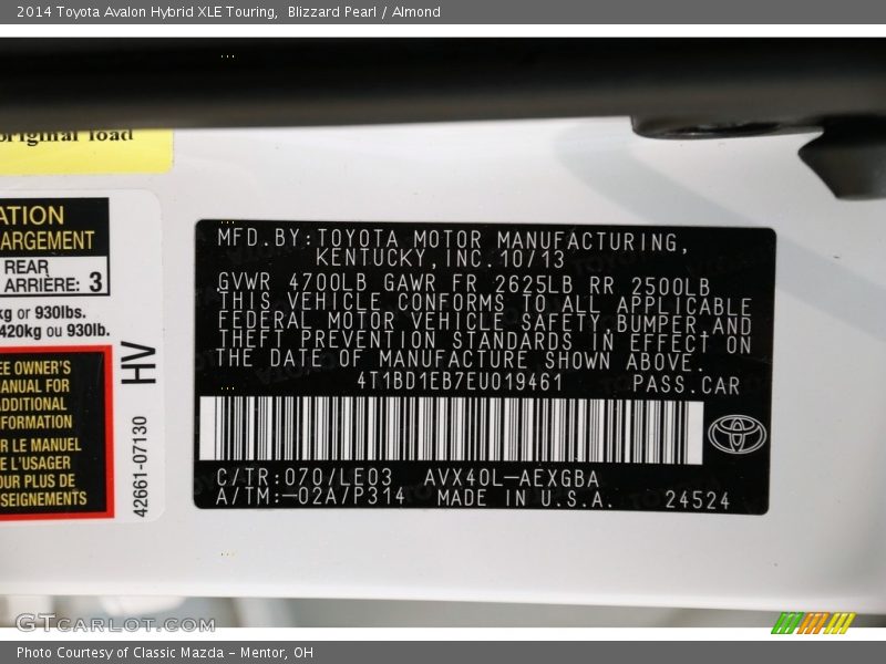 Blizzard Pearl / Almond 2014 Toyota Avalon Hybrid XLE Touring