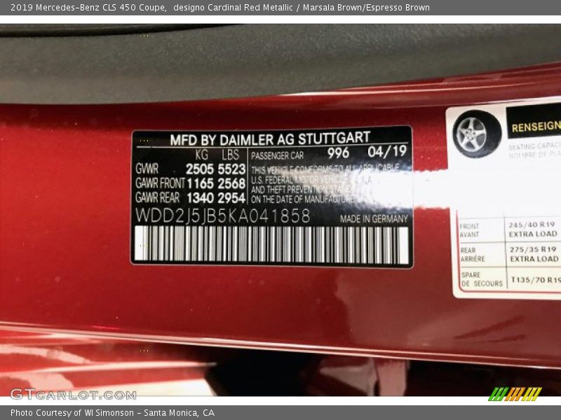 designo Cardinal Red Metallic / Marsala Brown/Espresso Brown 2019 Mercedes-Benz CLS 450 Coupe
