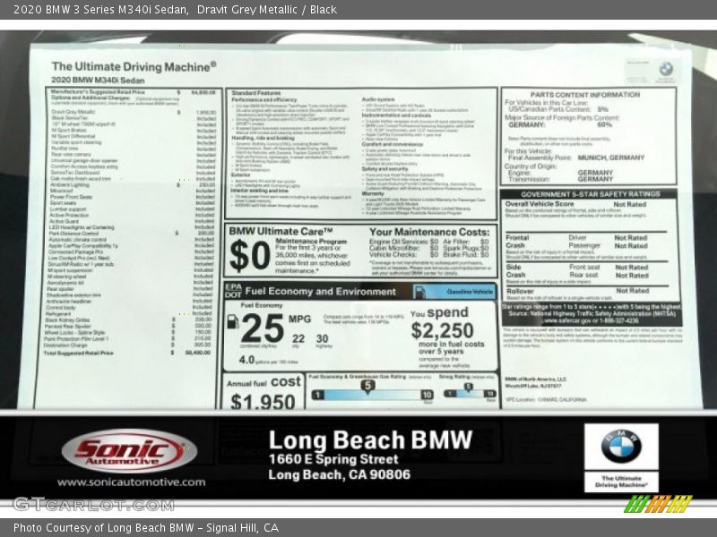 Dravit Grey Metallic / Black 2020 BMW 3 Series M340i Sedan
