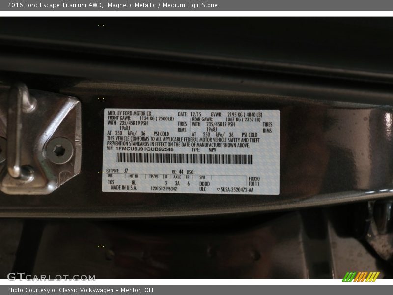 Magnetic Metallic / Medium Light Stone 2016 Ford Escape Titanium 4WD