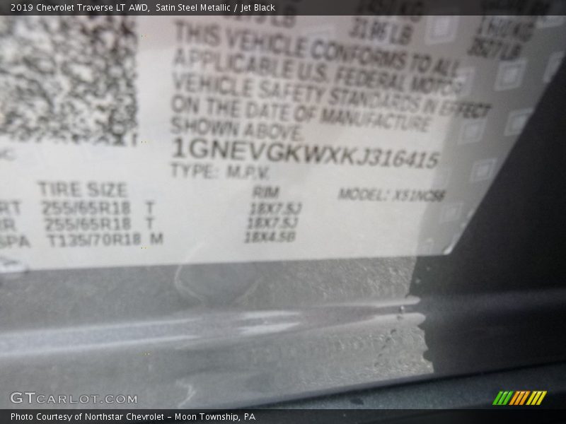 Satin Steel Metallic / Jet Black 2019 Chevrolet Traverse LT AWD