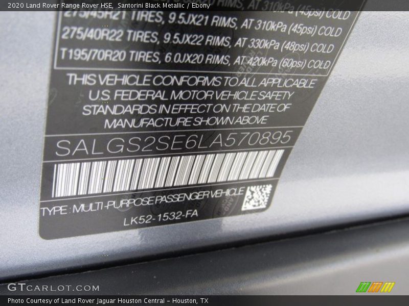 Santorini Black Metallic / Ebony 2020 Land Rover Range Rover HSE