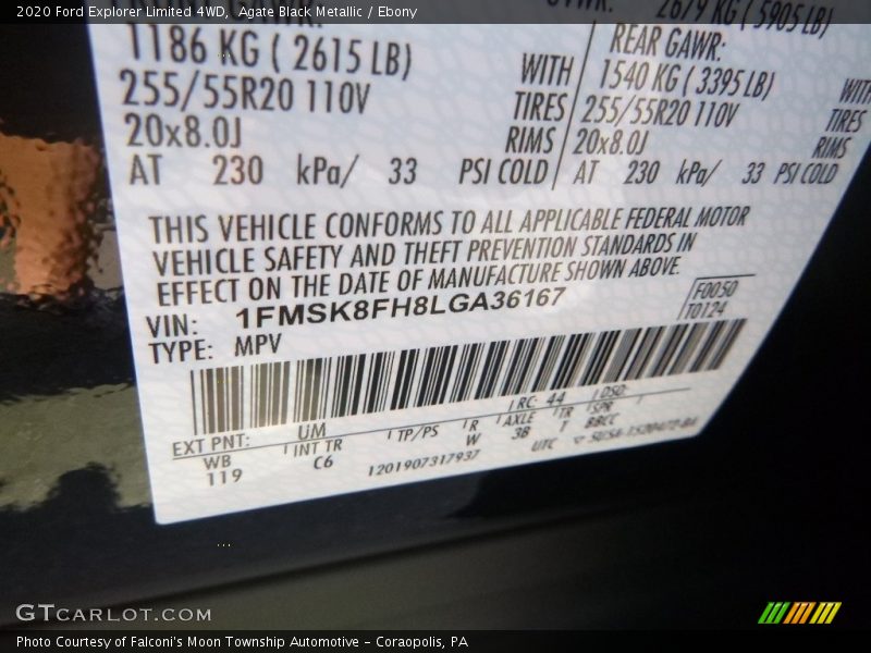 2020 Explorer Limited 4WD Agate Black Metallic Color Code UM
