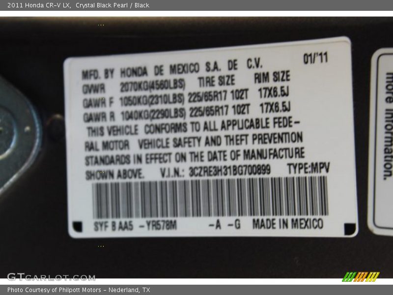 Crystal Black Pearl / Black 2011 Honda CR-V LX